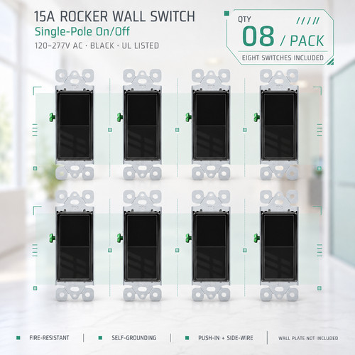 15a black rocker - switch,, wide