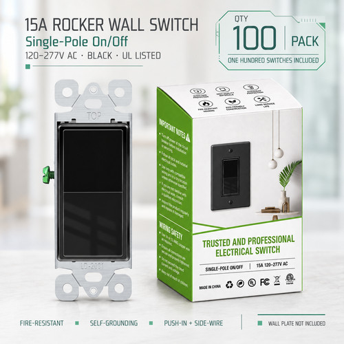 15a black rocker switch wide - 15a,