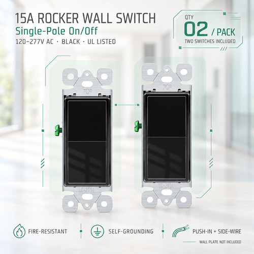 15a black rocker - rocker, switch,